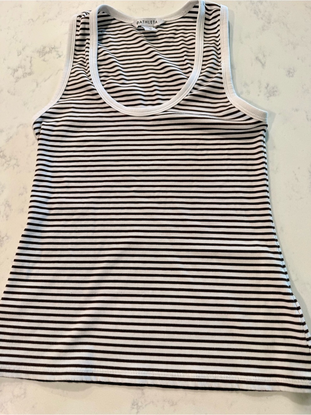 Athleta Women's Brown & White Striped Ribbed Tank Top